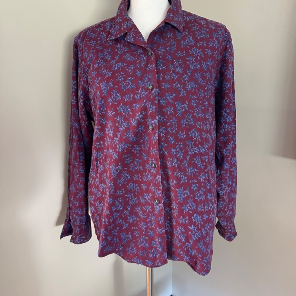 *L.L. BEAN* Burgundy x Purple Floral Button Down Size 16